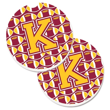 Carolines Treasures Letter K Football Maroon and Gold Set of 2 Cup Holder Car Coaster CJ1081-KCARC